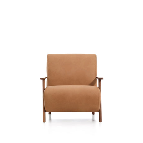 Sessel Meghan in braunem Leder mit massivem Eschenholz mit nussbaumfarbenem Finish, FSC Mix Credit von Kave Home – Produktbild 10