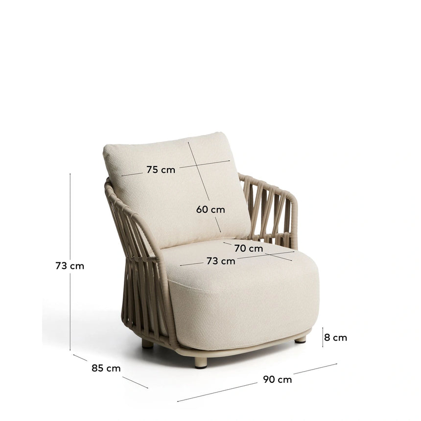 Sessel Osani aus ecrufarbenem Aluminium und taupefarbenem Seil von Kave Home – Bild 5