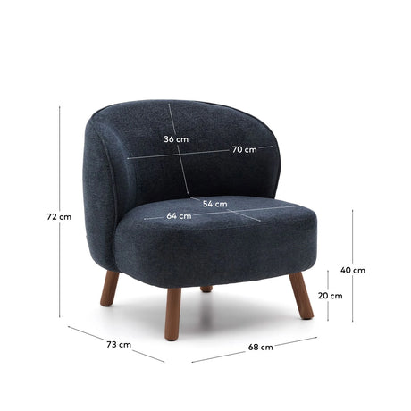 Sessel Ulit aus blaugrauer Chenille mit Beinen aus massivem Eschenholz mit Nussbaum-Finish von Kave Home – Bild 2