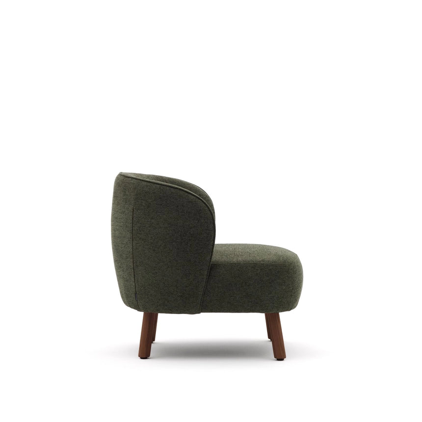 Sessel Ulit aus grüner Chenille mit Beinen aus massivem Eschenholz mit Nussbaum-Finish von Kave Home – Bild 3