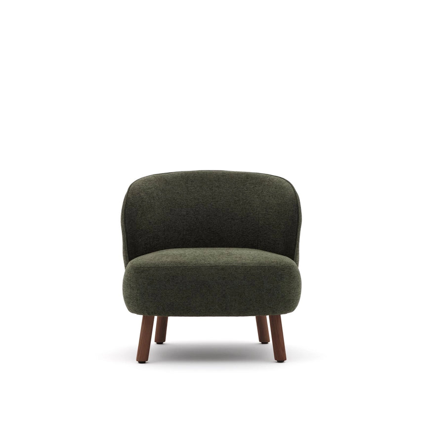 Sessel Ulit aus grüner Chenille mit Beinen aus massivem Eschenholz mit Nussbaum-Finish von Kave Home – Bild 5