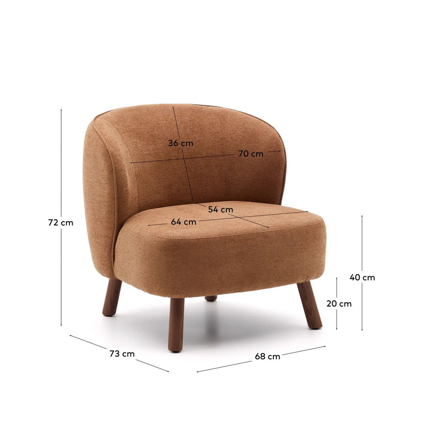 Sessel Ulit aus terrakottafarbener Chenille mit Beinen aus massivem Eschenholz mit Nussbaum-Finish von Kave Home – Bild 2