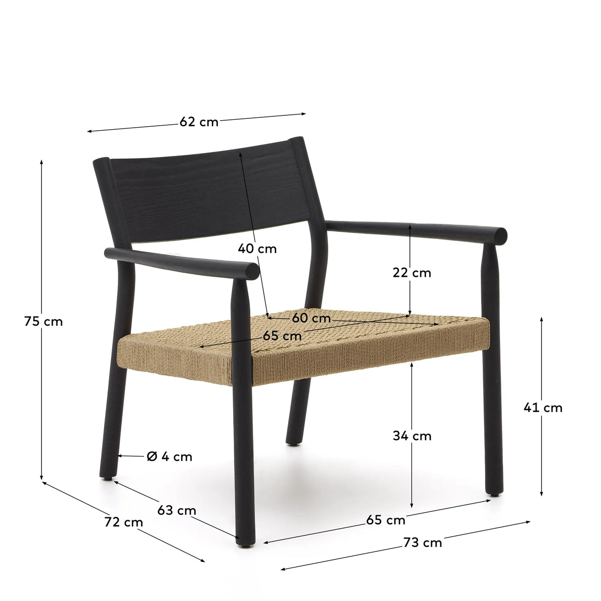 Sessel Yalia massives Eichenholz mit Nussholz-Finish und Sitz aus Papierseil FSC 100% von Kave Home – Produktbild 3