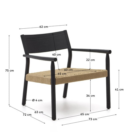 Sessel Yalia massives Eichenholz mit Nussholz-Finish und Sitz aus Papierseil FSC 100% von Kave Home – Produktbild 3