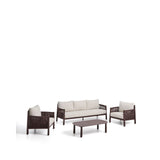 Set Aleria, bestehend aus einem 3-Sitzer-Sofa, zwei Sesseln sowie einem Couchtisch aus Aluminium und braunem Synthetikseil von Kave Home – Bild 1