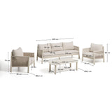 Set Aleria mit 3-Sitzer-Sofa, 2 Sesseln und Couchtisch aus Aluminium und synthetischem Seil in Ecru von Kave Home – Bild 4