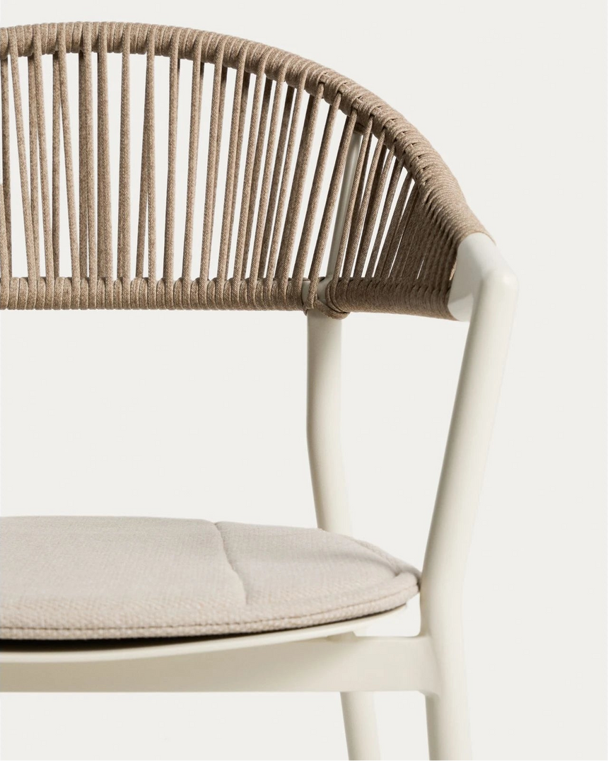 Set Ausziehtisch Livorno aus Aluminium in Ecru, Beine in Holzoptik, 6 Stühle Alimia aus Aluminium in Ecru und Synthetikseil Beige, 233 (350) x 100 cm von Kave Home – Bild 3