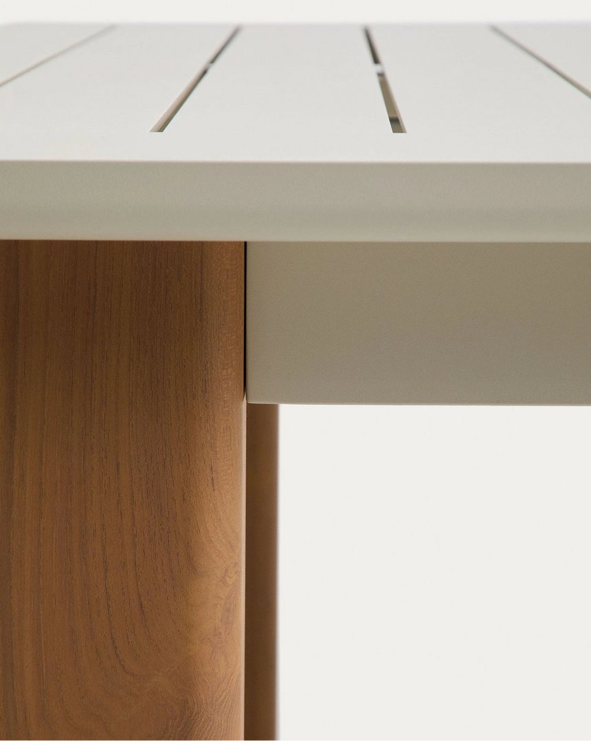 Set Ausziehtisch Livorno aus Aluminium in Ecru, Beine in Holzoptik, 6 Stühle Alimia aus Aluminium in Ecru und Synthetikseil Beige, 233 (350) x 100 cm von Kave Home – Bild 7