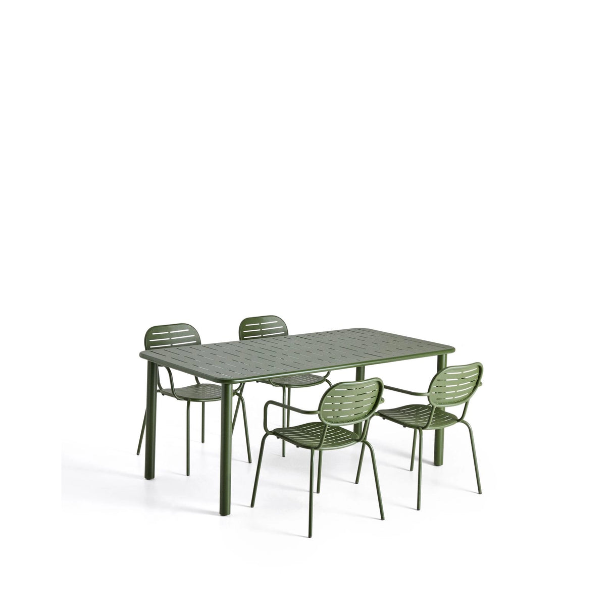 Set Brai mit Tisch und 4 Stapelstühlen aus verzinktem grünem Stahl, 180 x 90 cm von Kave Home – Bild 1