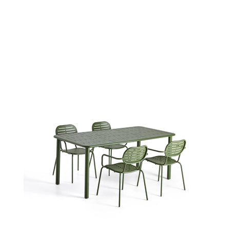Set Brai mit Tisch und 4 Stapelstühlen aus verzinktem grünem Stahl, 180 x 90 cm von Kave Home – Bild 1