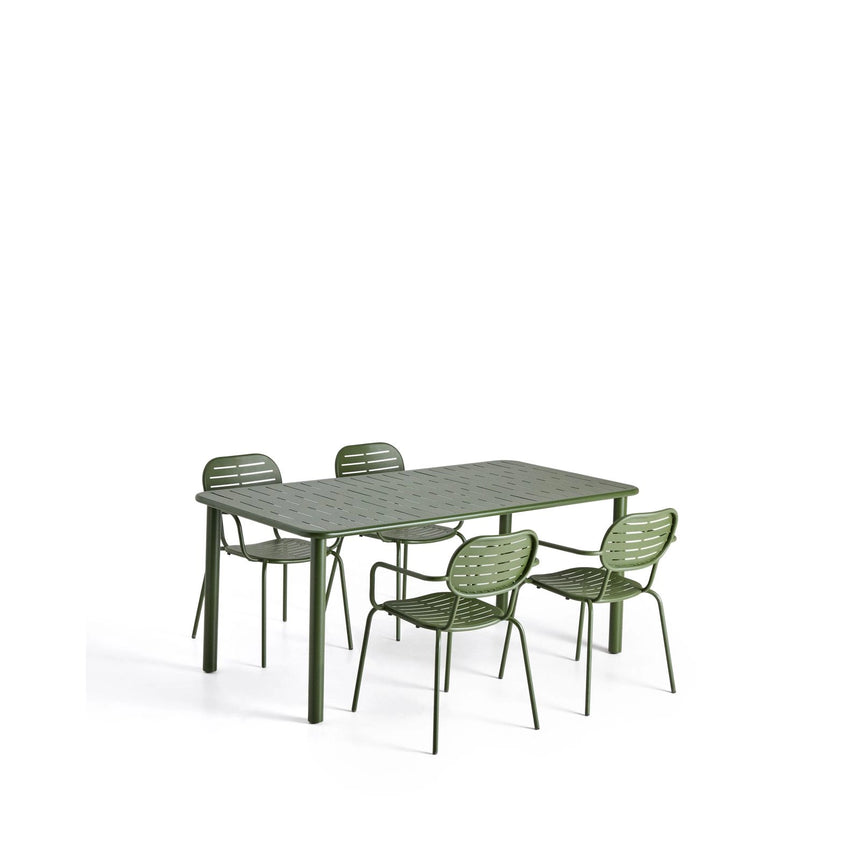 Set Brai mit Tisch und 4 Stapelstühlen aus verzinktem grünem Stahl, 180 x 90 cm von Kave Home – Bild 1