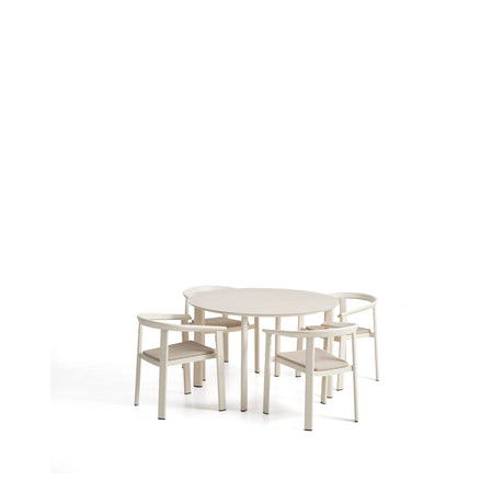 Set Erice mit 4 Stapelstühlen aus Aluminium und Seil und einem Tisch aus Aluminium und gehärtetem Glas in Ecru, Ø 120 cm von Kave Home – Bild 1