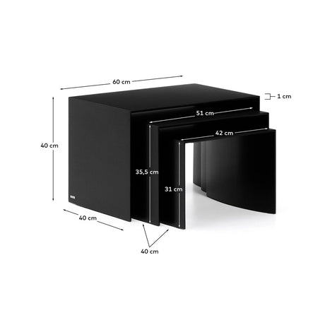 Set Litto aus 3 Nesttischen aus schwarz lackiertem MDF 60 x 40 / 51 x 36 / 42 x 31 cm von Kave Home – Bild 4