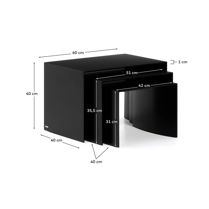 Set Litto aus 3 Nesttischen aus schwarz lackiertem MDF 60 x 40 / 51 x 36 / 42 x 31 cm von Kave Home – Bild 4