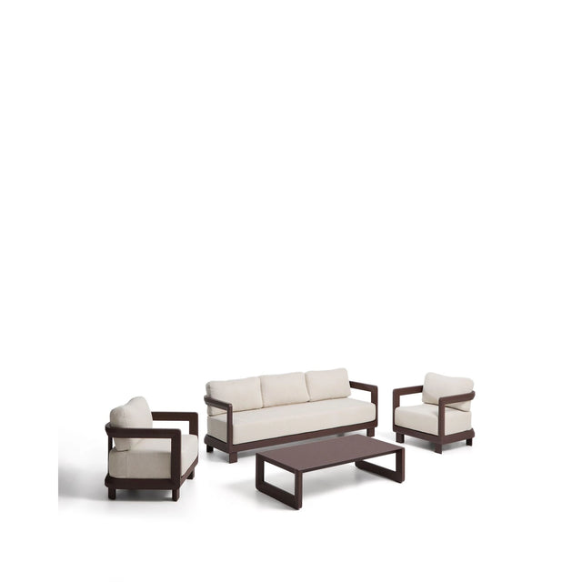 Set Nerano mit 3-Sitzer-Sofa, 2 Sesseln und Couchtisch aus gehärtetem Glas und Aluminium von Kave Home – Bild 1