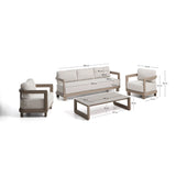 Set Nerano mit 3-Sitzer-Sofa, 2 Sesseln und Couchtisch aus gehärtetem Glas und Aluminium in Taupe von Kave Home – Bild 4