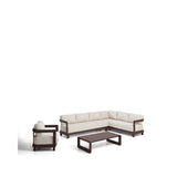 Set Nerano mit 5-Sitzer-Ecksofa, Sessel und Couchtisch aus gehärtetem Glas und Aluminium von Kave Home – Bild 1