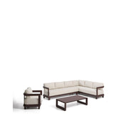 Set Nerano mit 5-Sitzer-Ecksofa, Sessel und Couchtisch aus gehärtetem Glas und Aluminium von Kave Home – Bild 1