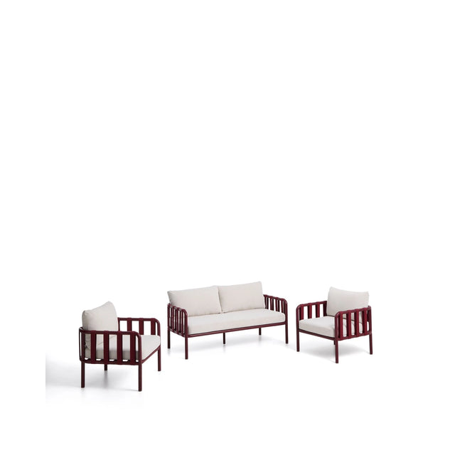 Set Omala aus einem 2-Sitzer-Sofa und 2 Sesseln aus Seil und Aluminium in Bordeauxrot von Kave Home – Bild 1