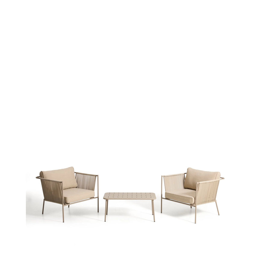 Set Zivia mit 2 Sesseln aus ecrufarbenem Seil und taupefarbenem verzinktem Stahl und Tisch aus taupefarbenem verzinktem Stahl 90 x 50 cm von Kave Home – Bild 2