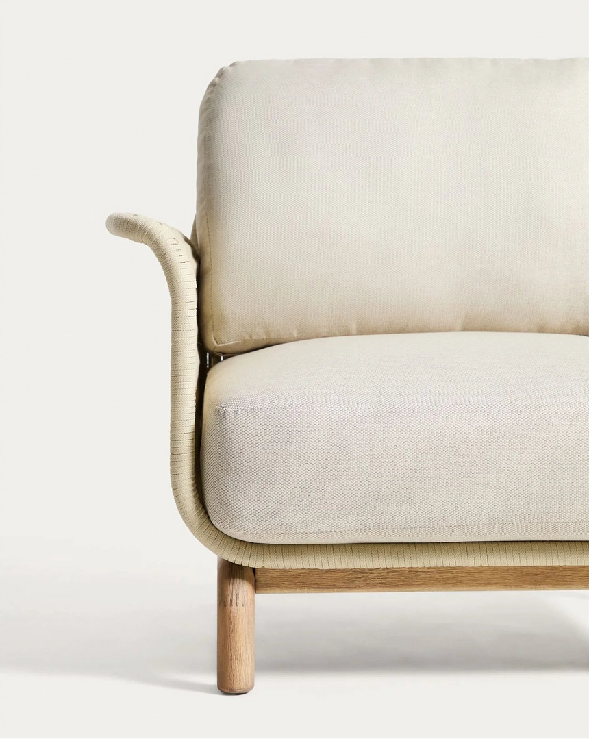 Set mit 2 Sesseln Alipa aus massivem Akazienholz und ecrufarbenem Seil, FSC 100 %, und Couchtisch Garbet aus braunem Zement Ø 60 cm von Kave Home – Bild 3
