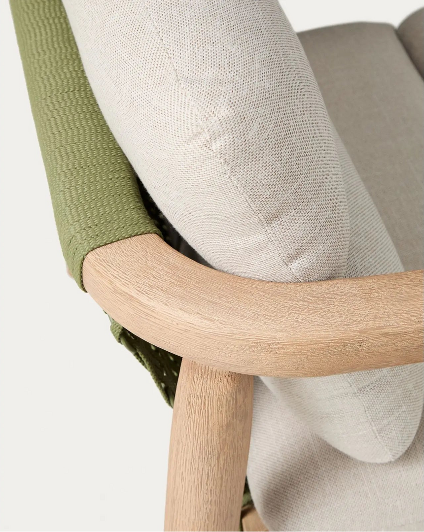 Set mit 2 Sesseln Menfi aus Akazienholz und grünem Seil und Couchtisch Dandara aus Stahl, Seil und Akazienholz FSC 100 % Ø60 cm von Kave Home – Bild 5