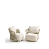 Set mit 2 Sesseln Osani aus ecrufarbenem Aluminium und taupefarbenem Seil und Beistelltisch Drasi aus Zement in Travertinoptik Ø 60 cm von Kave Home – Bild 3