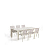 Set mit Ausziehtisch Brela aus Aluminium in Ecru und 6 stapelbaren Stühlen Canea aus Aluminium in Ecru und beigem Texteline 205(287)x100 cm von Kave Home – Bild 1