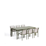 Set mit Ausziehtisch Brela aus grünem Aluminium und 6 stapelbaren Stühlen Luri aus grünem Aluminium und beigem Texteline 205 (287) x 100 cm von Kave Home – Bild 1