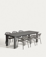 Set mit Ausziehtisch Livorno aus Aluminium in Graphit und 6 Stühlen Alimia aus Aluminium in Graphit und Synthetikseil in Grau, 233 (350) x 100 cm von Kave Home – Bild 1