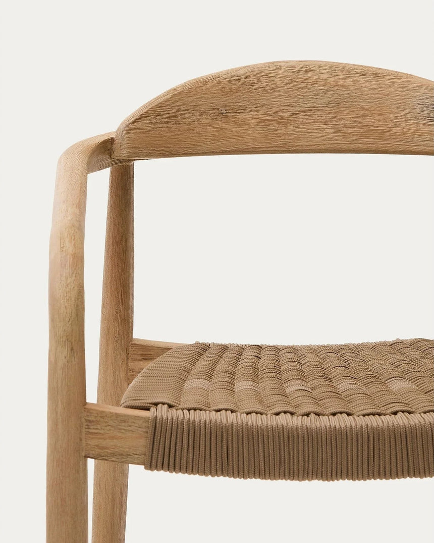 Set mit Tisch Sori aus massivem Akazienholz und 4 Stapelstühlen Nina aus massivem Akazienholz und beigem Seil, 200 x 100 cm FSC 100 % von Kave Home – Bild 2