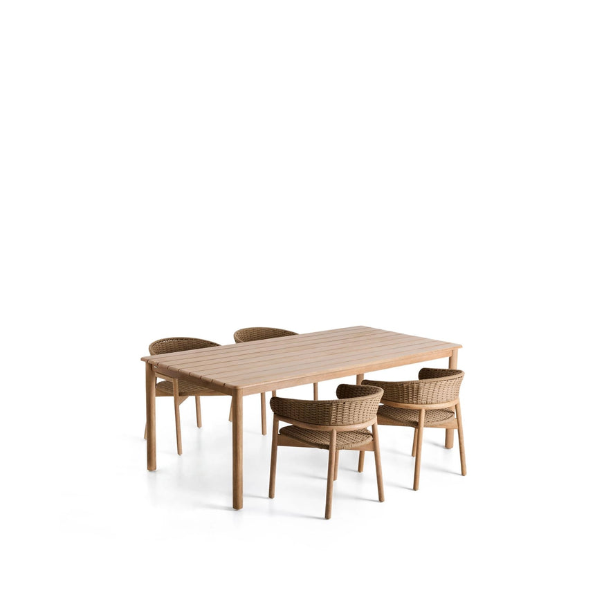 Set mit Tisch Sori aus massivem Akazienholz und 4 Stühlen Arinella aus massivem Akazienholz und beigem Seil, 200 x 100 cm FSC 100 % von Kave Home – Bild 1