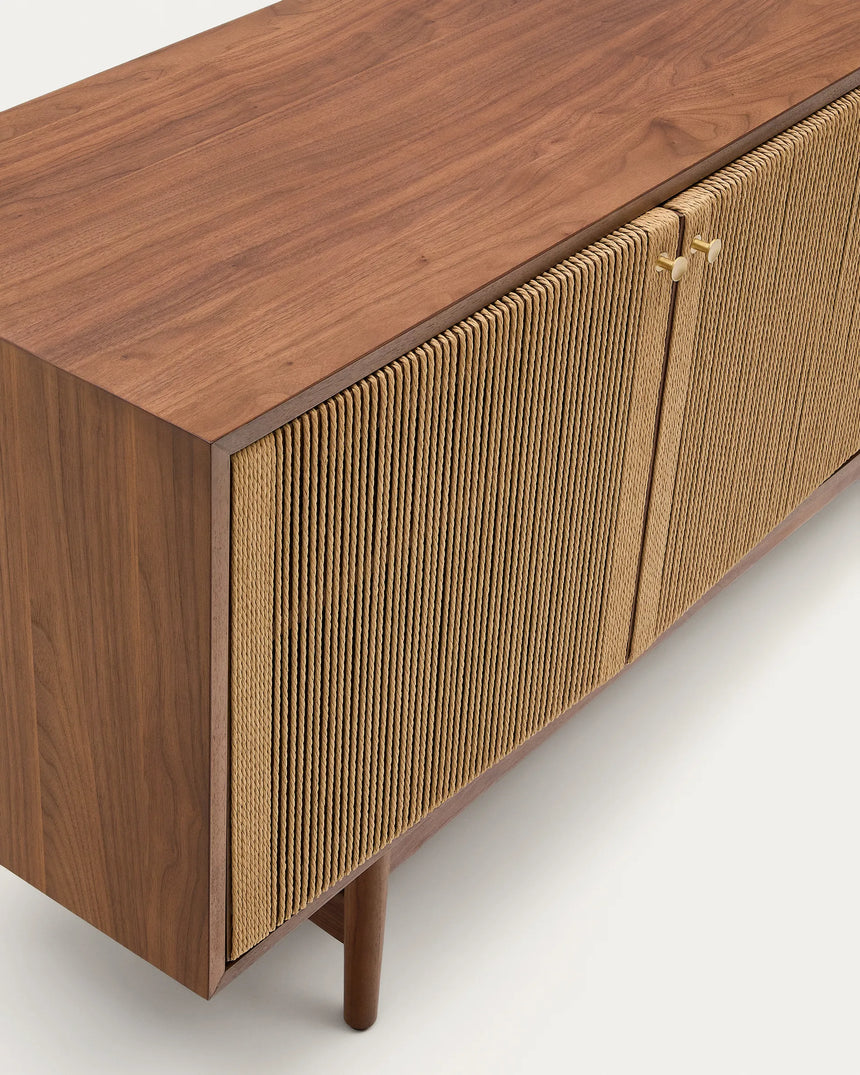 Sideboard Elan 2 Türen 2 Schubladen massives Nussholz und Furnier Seil 180x73cm FSC Mix Credit von Kave Home – Produktbild 4