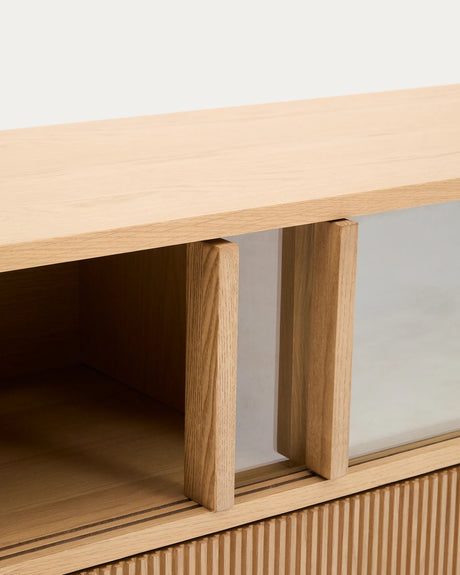 Sideboard Helvine 4 Türen 2 Schubladen Eichenfurnier gehärtetes Glas 200 x 54 cm FSC 100% von Kave Home – Produktbild 3