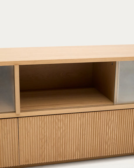 Sideboard Helvine 4 Türen 2 Schubladen Eichenfurnier gehärtetes Glas 200 x 54 cm FSC 100% von Kave Home – Produktbild 4