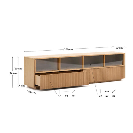 Sideboard Helvine 4 Türen 2 Schubladen Eichenfurnier gehärtetes Glas 200 x 54 cm FSC 100% von Kave Home – Produktbild 5