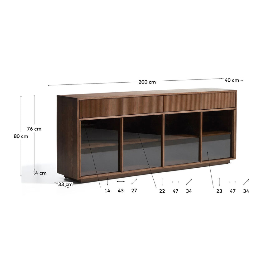 Sideboard Helvine 4 Türen 4 Schubladen Eichenfurnier mit Nussbaum-Finish und gehärtetes Glas 200 x 80 cm FSC 100% von Kave Home – Bild 5