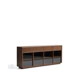 Sideboard Helvine 4 Türen 4 Schubladen Eichenfurnier mit Nussbaum-Finish und gehärtetes Glas 200 x 80 cm FSC 100% von Kave Home – Bild 6