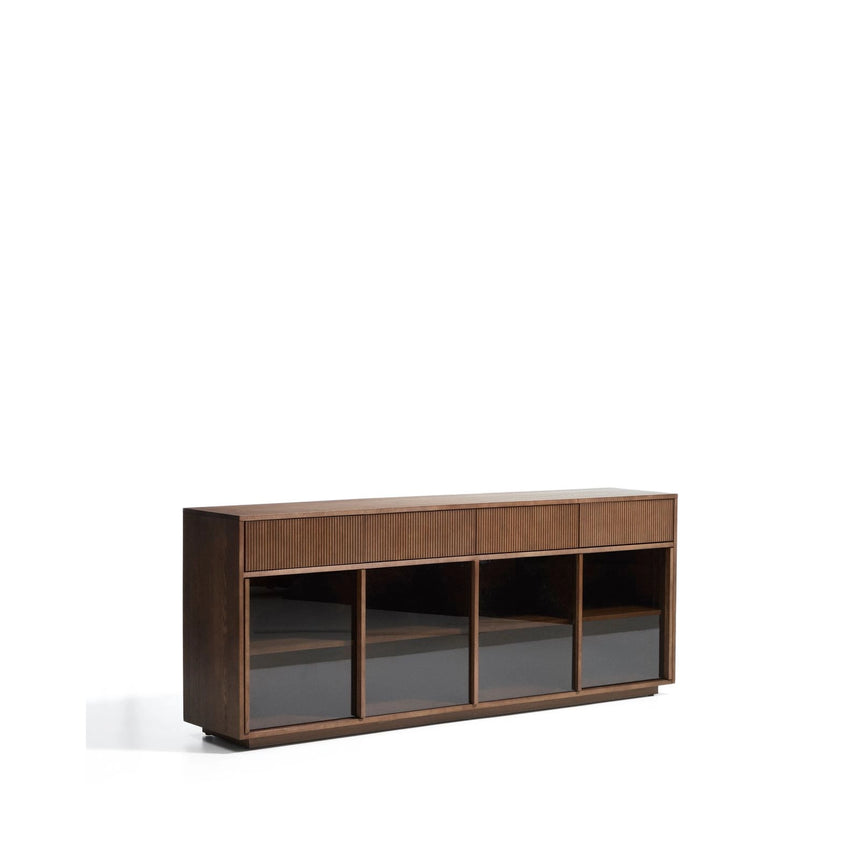 Sideboard Helvine 4 Türen 4 Schubladen Eichenfurnier mit Nussbaum-Finish und gehärtetes Glas 200 x 80 cm FSC 100% von Kave Home – Bild 6