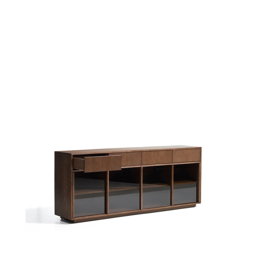 Sideboard Helvine 4 Türen 4 Schubladen Eichenfurnier mit Nussbaum-Finish und gehärtetes Glas 200 x 80 cm FSC 100% von Kave Home – Bild 7