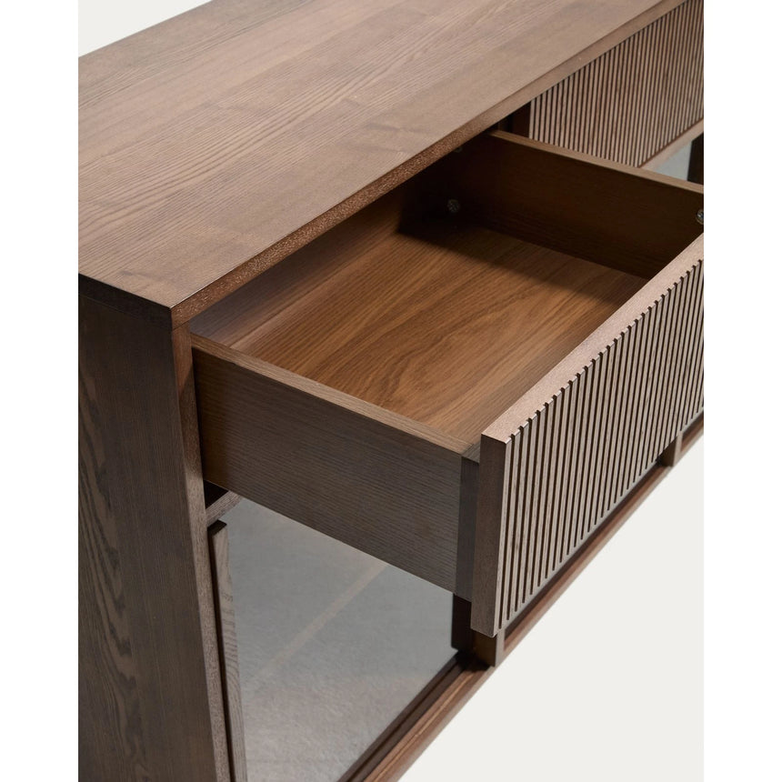 Sideboard Helvine 4 Türen 4 Schubladen Eichenfurnier mit Nussbaum-Finish und gehärtetes Glas 200 x 80 cm FSC 100% von Kave Home – Bild 8