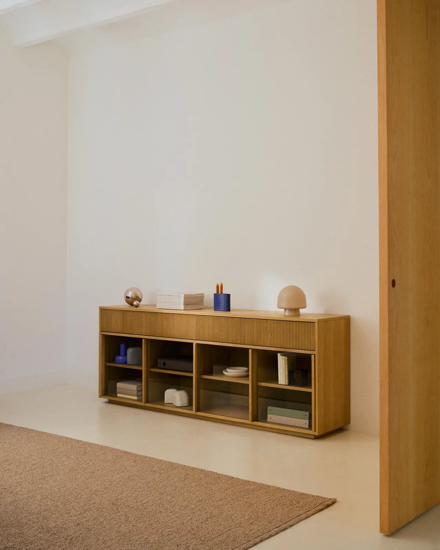 Sideboard Helvine 4 Türen 4 Schubladen Eichenfurnier und gehärtetes Glas 200 x 80 cm FSC 100% von Kave Home – Bild 2