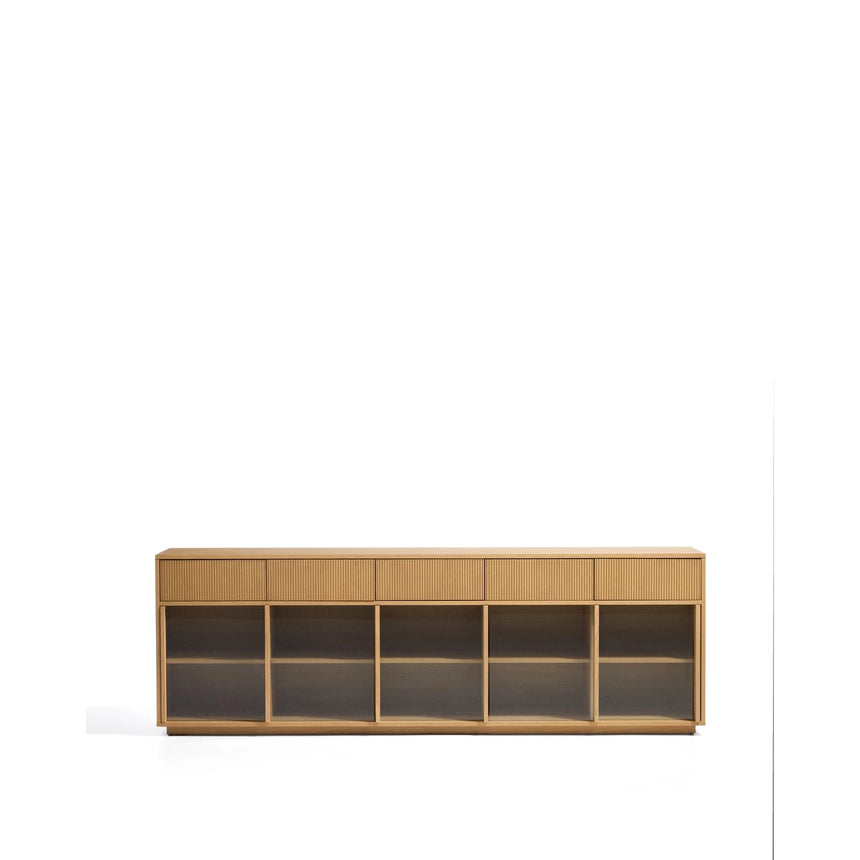 Sideboard Helvine mit 5 Türen und 5 Schubladen aus Eichenfurnier und gehärtetem Glas, 245 x 80 cm, FSC 100 % von Kave Home – Bild 1