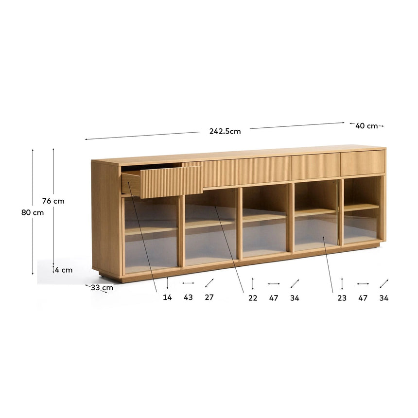 Sideboard Helvine mit 5 Türen und 5 Schubladen aus Eichenfurnier und gehärtetem Glas, 245 x 80 cm, FSC 100 % von Kave Home – Bild 2