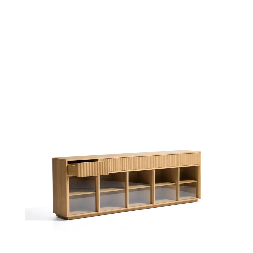 Sideboard Helvine mit 5 Türen und 5 Schubladen aus Eichenfurnier und gehärtetem Glas, 245 x 80 cm, FSC 100 % von Kave Home – Bild 4