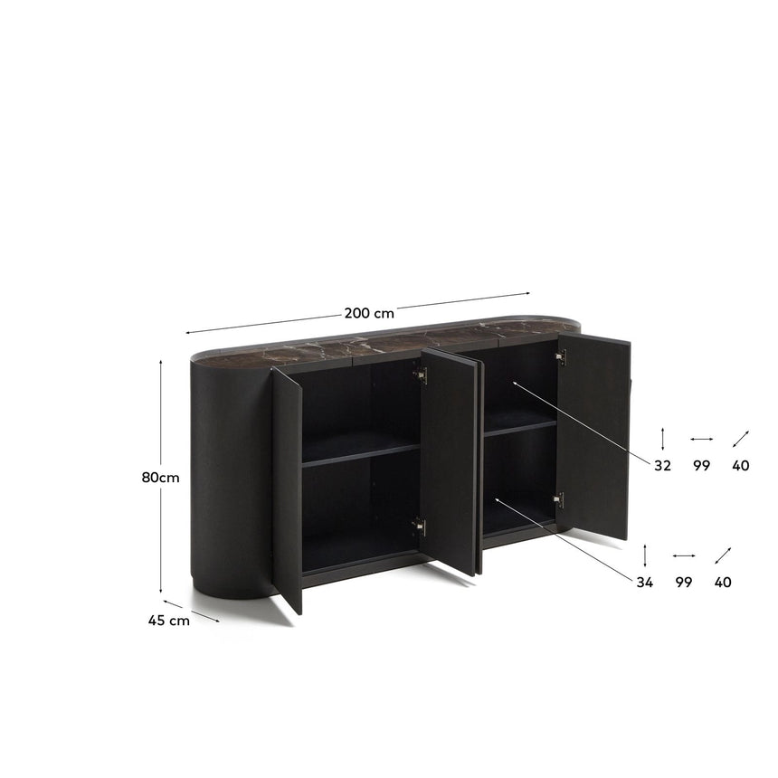 Sideboard Nemore mit 4 Türen aus Eichenfurnier und Keramikplatte mit Emperador-Marmor-Effekt, FSC Mix Credit 200 x 45 cm von Kave Home – Bild 5