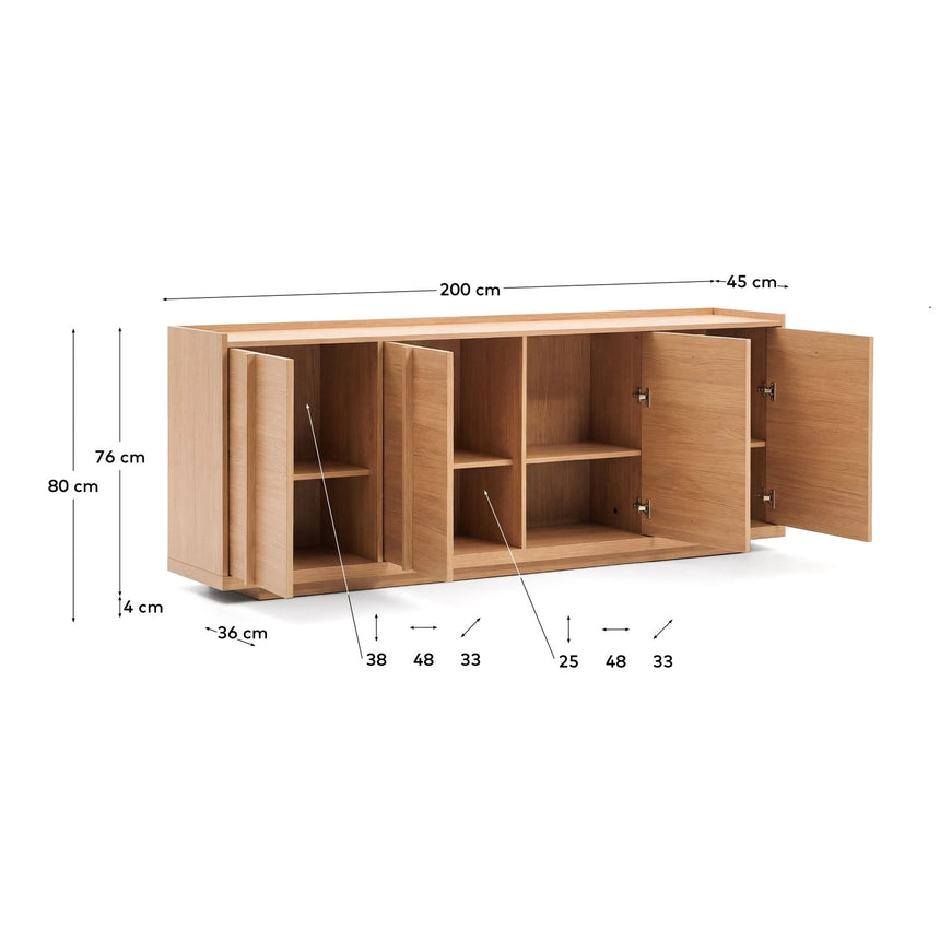 Sideboard Onix aus Eichenfurnier mit Naturton-Finish 200 x 80 cm FSC Mix Credit von Kave Home – Bild 2