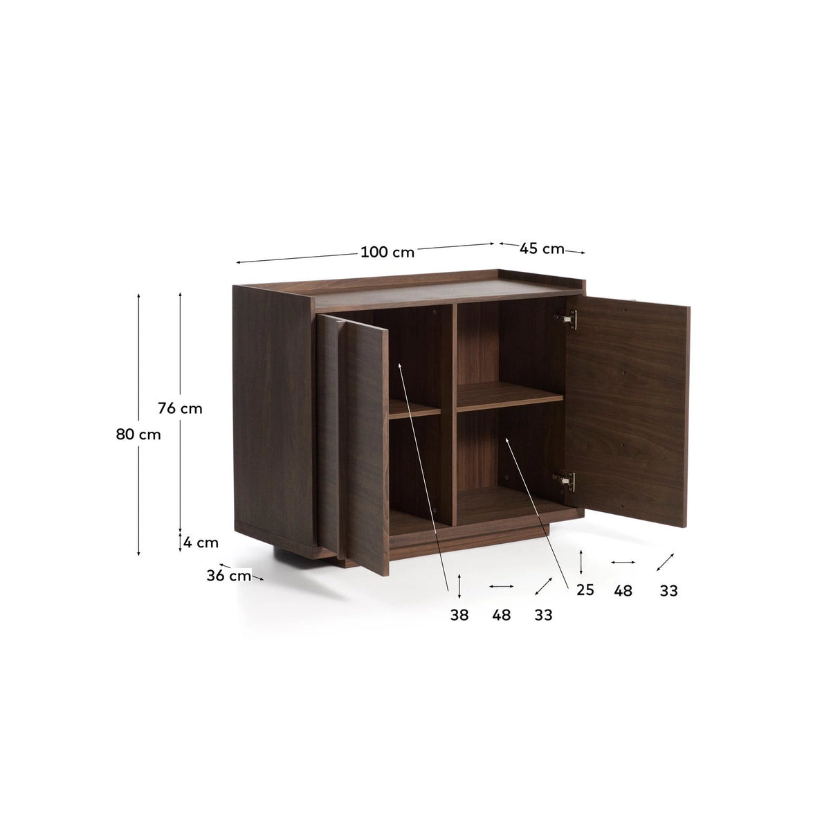 Sideboard Onix aus Walnussfurnier mit dunklem Finish 100 x 80 cm FSC Mix Credit von Kave Home – Bild 2