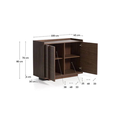 Sideboard Onix aus Walnussfurnier mit dunklem Finish 100 x 80 cm FSC Mix Credit von Kave Home – Bild 2