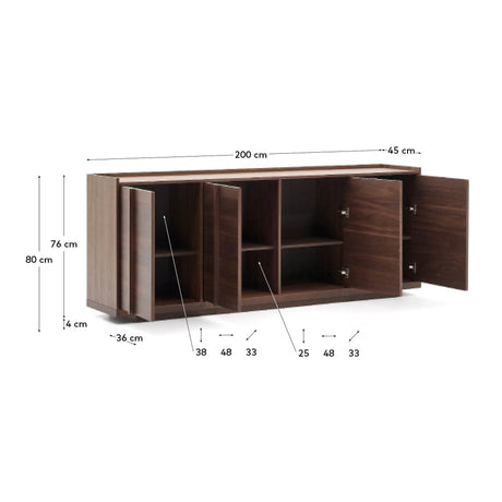 Sideboard Onix aus Walnussfurnier mit dunklem Finish 200 x 80 cm FSC Mix Credit von Kave Home – Produktbild 6
